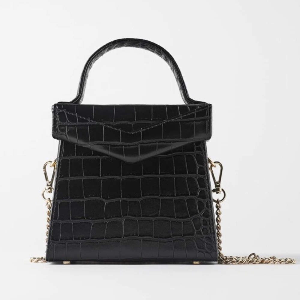 Zara Animal Embossed Crossbody Box Bag  - Black